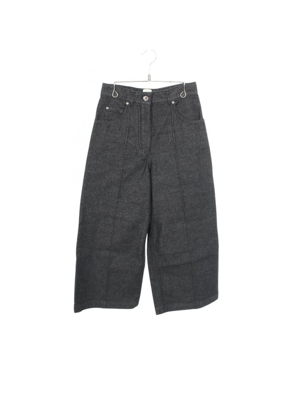 Hermes Denim Pants Clou De Selle Series Button Black Cotton